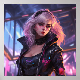 Cyberpunk Chic - Neon Rose Poster