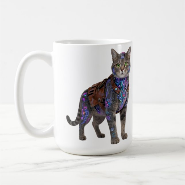 Cyberpunk Circuit Cat – Neon Tech Beast Kaffeetasse (Links)