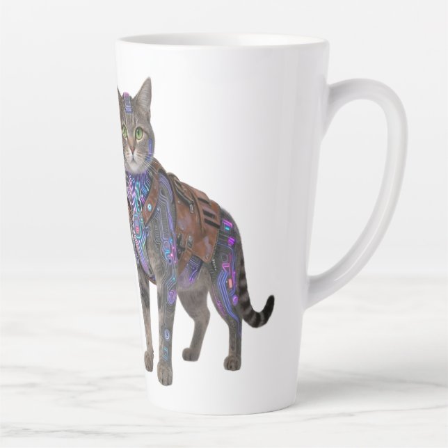 Cyberpunk Circuit Cat – Neon Tech Beast Milchtasse (Rechts)