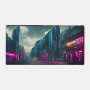 Cyberpunk City Street Neon Lights Gamers Geschenk Schreibtischunterlage