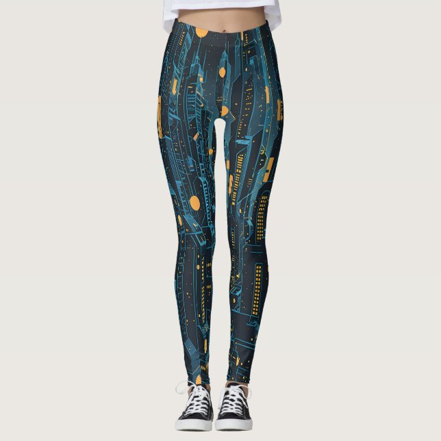 Cyberpunk Cityscape Leggings (Vorderseite)