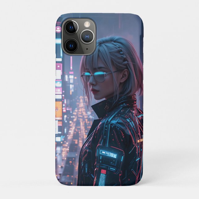 Cyberpunk Cityscape Poster Futuristische Weibliche Case-Mate iPhone Hülle (Rückseite)