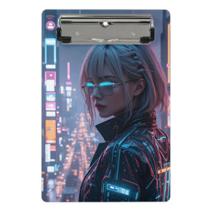 Cyberpunk Cityscape Poster Futuristische Weibliche Mini Klemmbrett