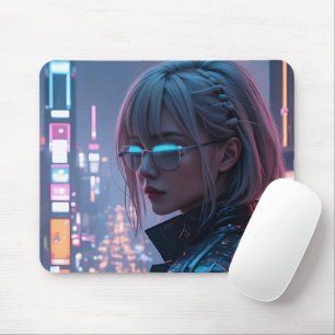 Cyberpunk Cityscape Poster Futuristische Weibliche Mousepad