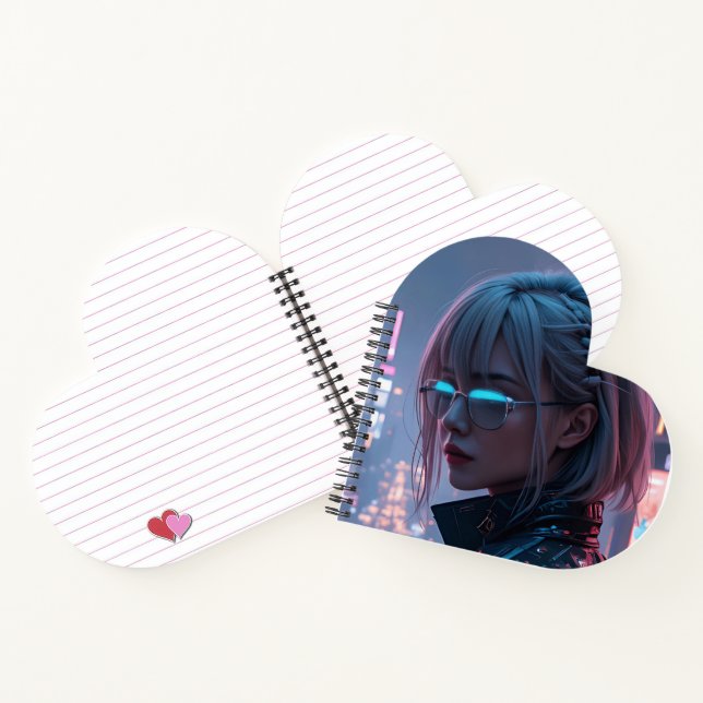 Cyberpunk Cityscape Poster Futuristische Weibliche Notizbuch (Innenseite)