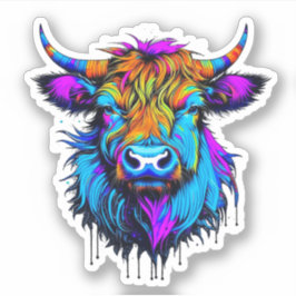 Cyberpunk Colorful Ai Highland Cow Aufkleber
