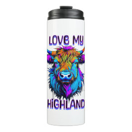Cyberpunk Colorful Ai Highland Cow Thermosbecher