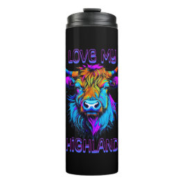 Cyberpunk Colorful Ai Highland Cow Thermosbecher
