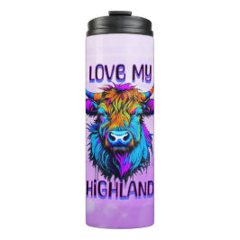 Cyberpunk Colorful Ai Highland Cow Thermosbecher