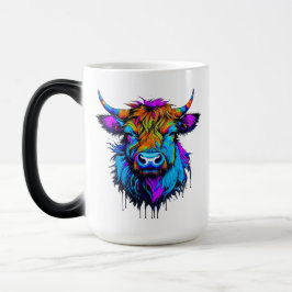 Cyberpunk Colorful Ai Highland Cow Verwandlungstasse