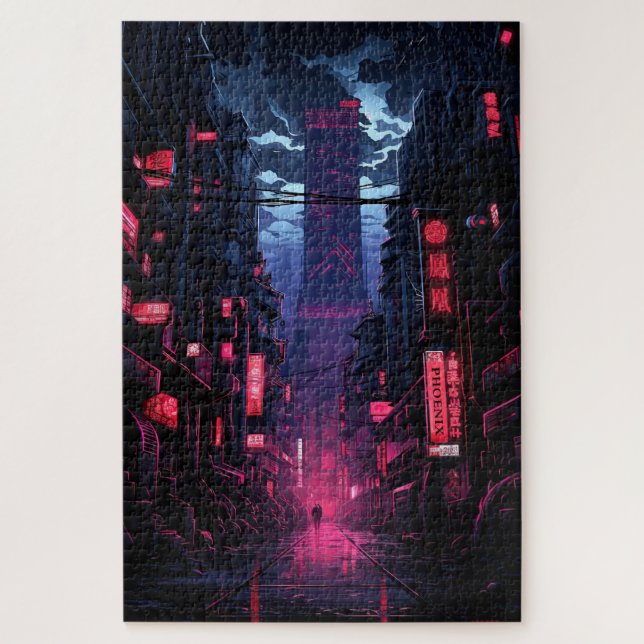 Cyberpunk Corpo Tower Tokio Puzzle (Vertikal)