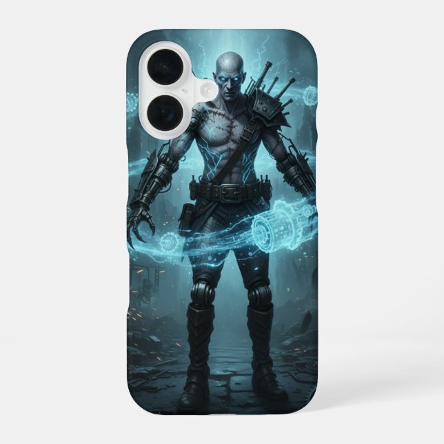 Cyberpunk Cyborg Core iPhone 16 Hülle (Rückseite)