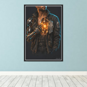 Cyberpunk, Cyborg, Samurai, Neon, Synthwave, Krieg Leinwanddruck