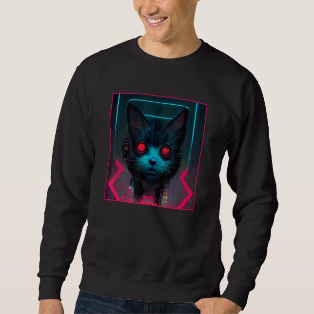 Cyberpunk-Cyborg-Techno-Roboter-Katze Sweatshirt (Vorderseite)