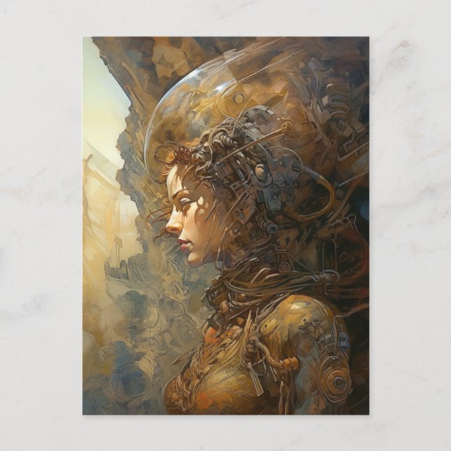 Cyberpunk Cyborg Woman Science Fiction Postkarte (Vorderseite)