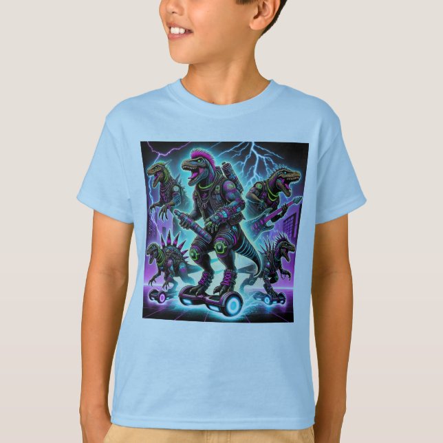 Cyberpunk-Dino-Krieger - Extreme Futuristische Din T-Shirt (Vorderseite)