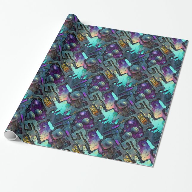 Cyberpunk Dreamscape Wrapping Paper Geschenkpapier (Ungerollt)