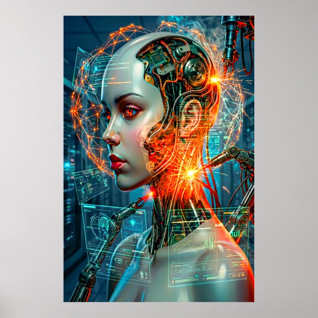 Cyberpunk Female Cyborg Neon Sci-Fi Tech Art Poster (Vorne)