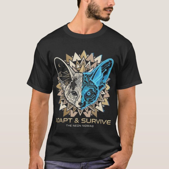 Cyberpunk-Fennec-Fuchs-Geometrie T-Shirt (Vorderseite)