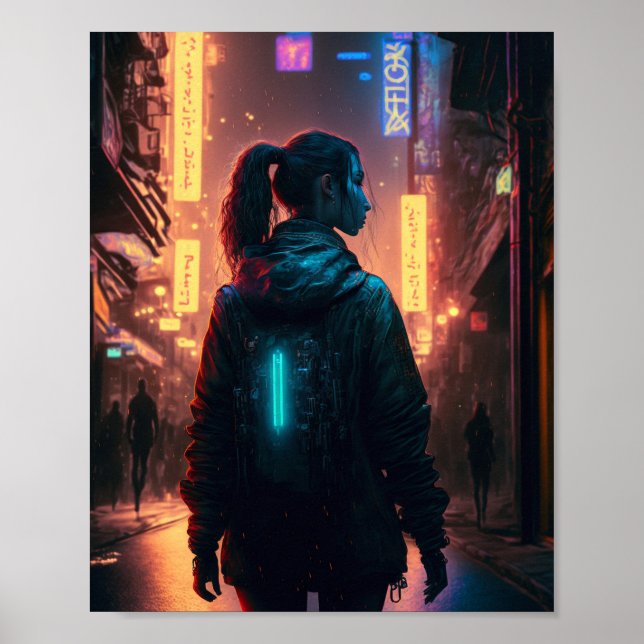 Cyberpunk-Frau Poster (Vorne)
