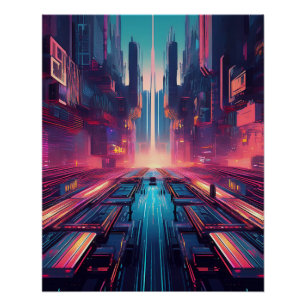Cyberpunk Futuristic Citycape - Neon Urban Design Poster