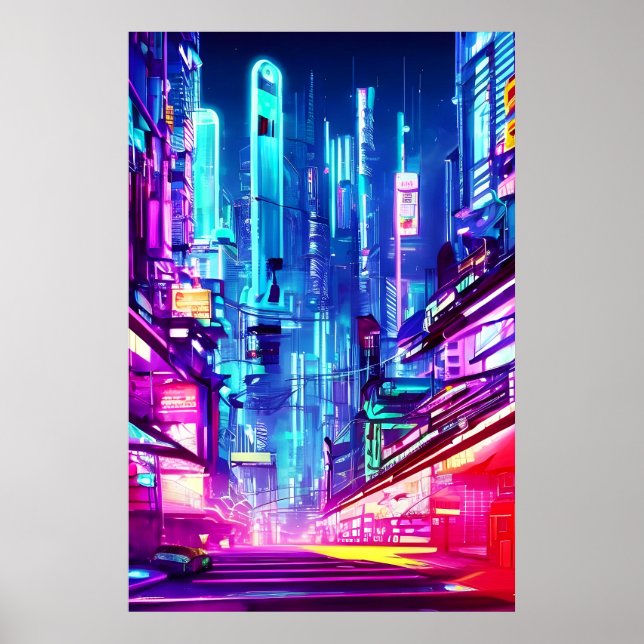 Cyberpunk Futuristic Neon City Poster (Vorne)