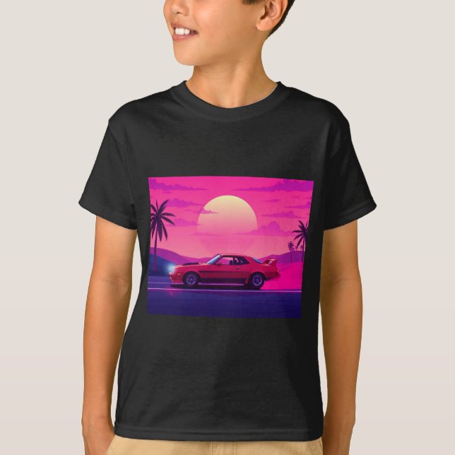 Cyberpunk Gamer Sunset Car Boy's T-Shirt (Vorderseite)
