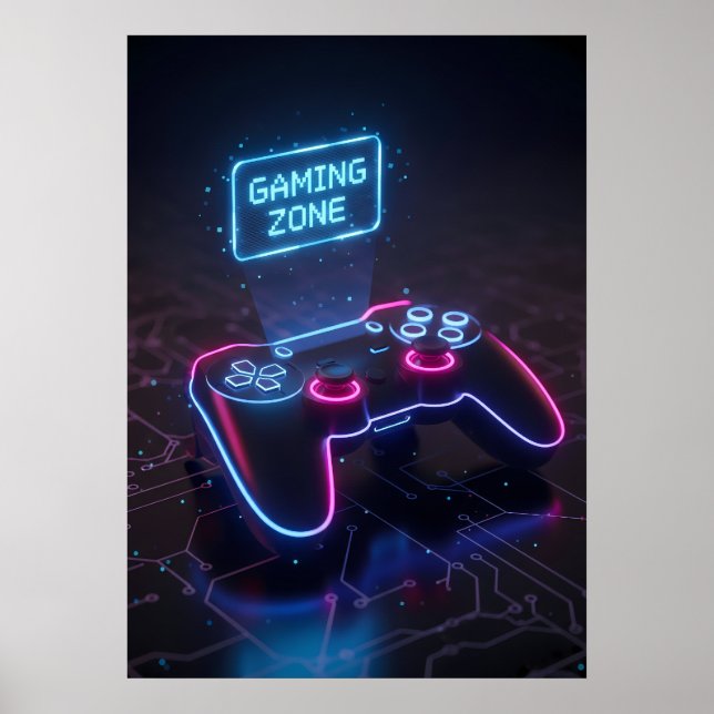Cyberpunk Gaming Controller Neon “GAMING ZONE Poster (Vorne)