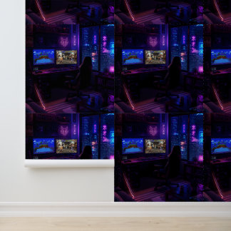 Cyberpunk-Gaming-Setup Neon-Raum-Ästhetik-Kunst-Po Tapete