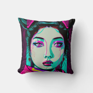 Cyberpunk Geisha Throw Pillow 16 Zoll x 16 Zoll Kissen
