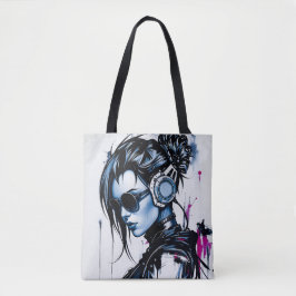 Cyberpunk-Girl mit Kopfhörer-Tote-Tasche