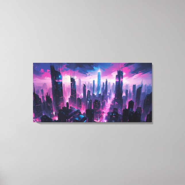 Cyberpunk Glow Abstract Cityscape Leinwanddruck (Vorderseite)