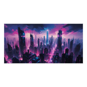 Cyberpunk Glow City - Futuristische Neon Skyline Poster