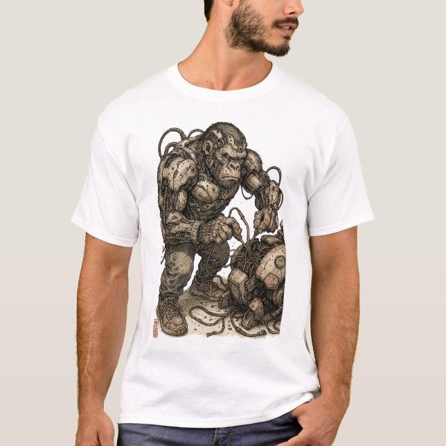 Cyberpunk Gorilla Mecha T-Shirt (Vorderseite)