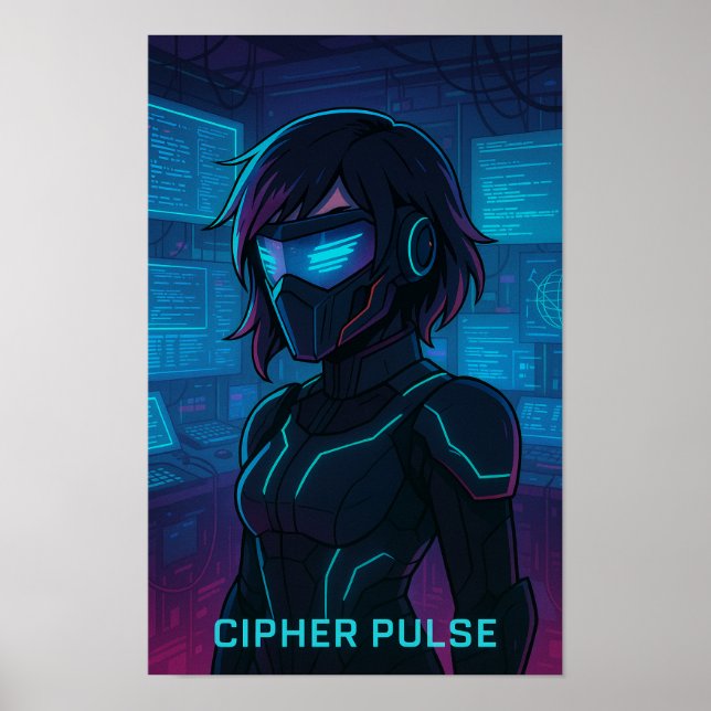 Cyberpunk Hacker Anime Girl Poster (Vorne)
