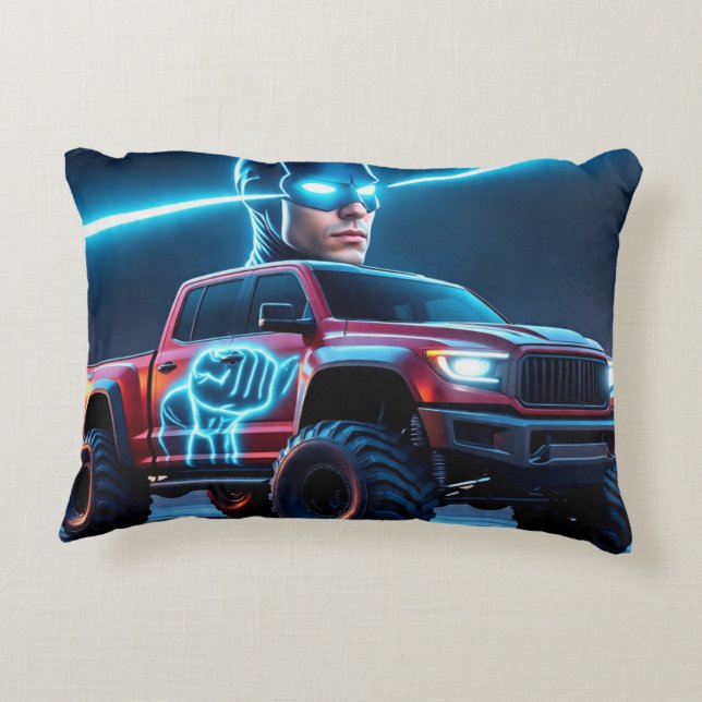 Cyberpunk-Held-Monstertruck Dekokissen (Rückseite)