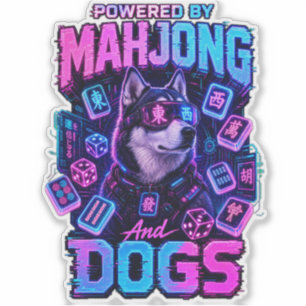 Cyberpunk Husky Neon Mahjong Gaming Hunde Liebhabe Aufkleber