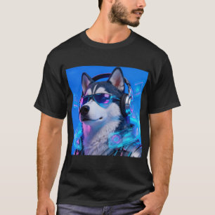 Cyberpunk Husky Neon Tech Avatar Cooler Hund Vorze T-Shirt
