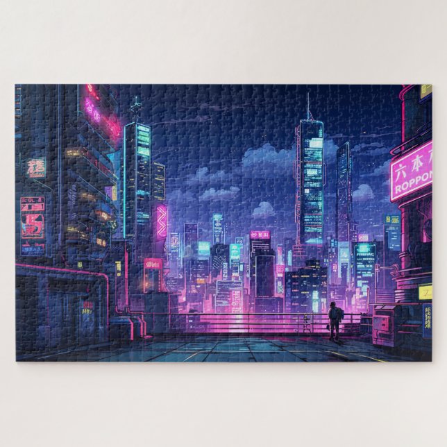 Cyberpunk Japan Rooftop Puzzle (Horizontal)