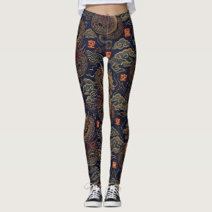 Cyberpunk Japanischer Drache Neon-Tech-Muster Leggings