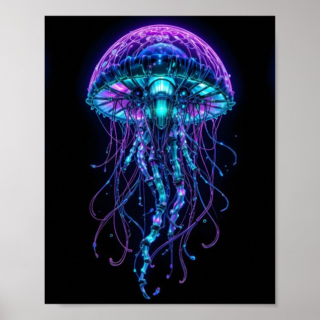 Cyberpunk Jellyfish – Neon Bioluminescent Deep Sea Poster (Vorne)