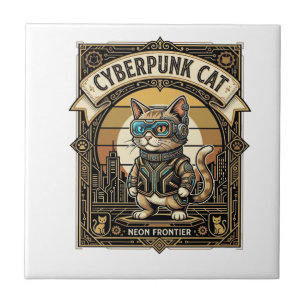Cyberpunk-Katze Katze Cyberpunk Vintage Fliese