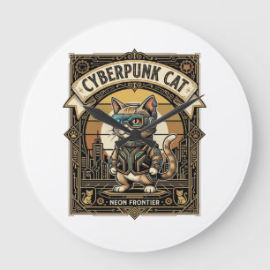 Cyberpunk-Katze Katze Cyberpunk Vintage Große Wanduhr