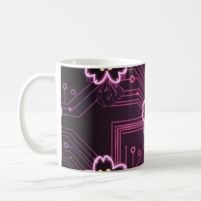 Cyberpunk-Kirschblüte mit Neon-Effekt Kaffeetasse (Links)
