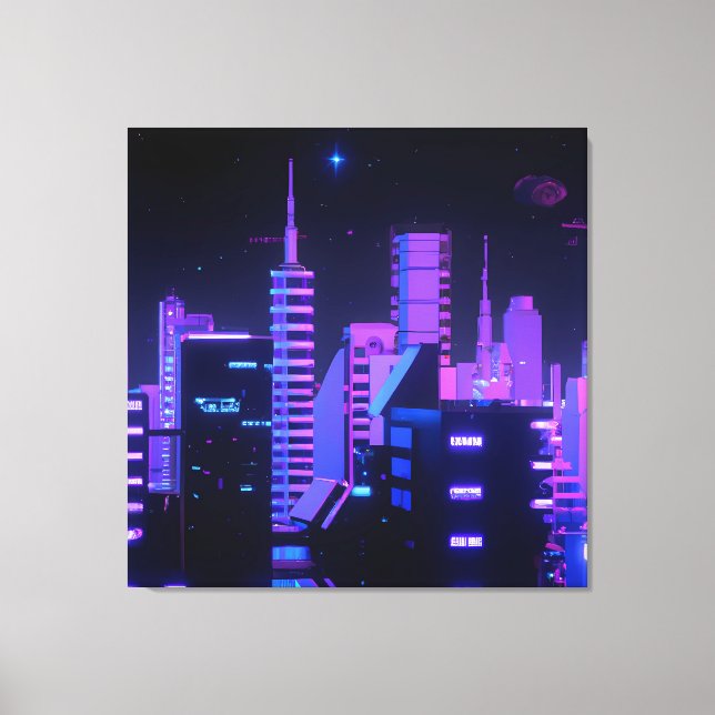 Cyberpunk lila Stadt Kunst Leinwand (Vorderseite)
