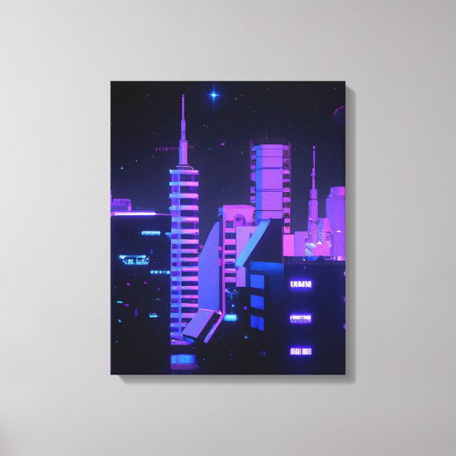 Cyberpunk lila Stadt Kunst Leinwand (Vorderseite)