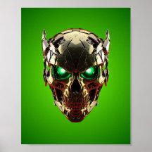 Cyberpunk-Mecha-Totenkopf-Grün-Neon-Gaming-Poster