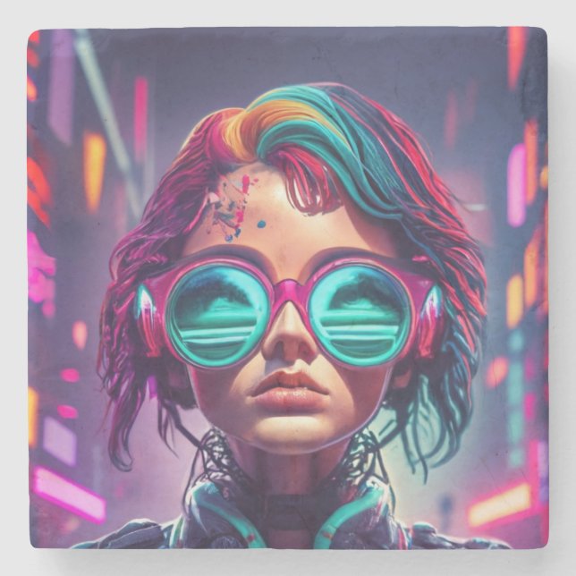 Cyberpunk-Mode: Die Zukunft des Stils Steinuntersetzer (Vorderseite)