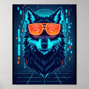 Cyberpunk-Neon-Alpha-Wolf-Porträt-Gaming-Wandkunst Poster
