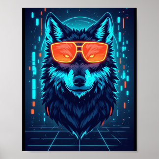 Cyberpunk-Neon-Alpha-Wolf-Porträt-Gaming-Wandkunst Poster